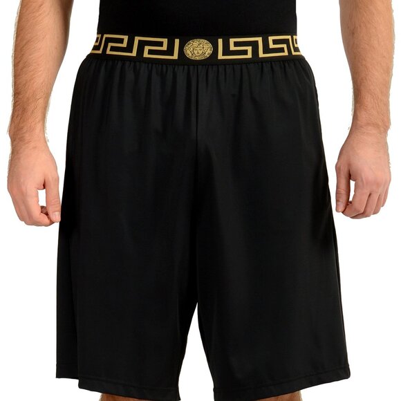 Versace Men's Gold Greeca Border Black Rushguard Shorts Versace sz 6 US L IT 52 - Picture 1 of 5